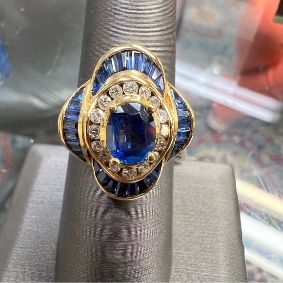 14k Yellow Gold Diamond & Sapphire Ring - Picture 1 of 10